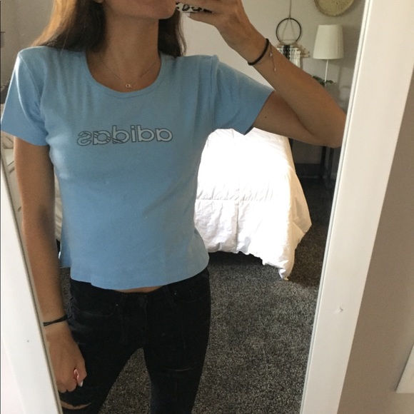 Vintage Pale Blue Adidas logo Graphic tee Crop top - Picture 5 of 8